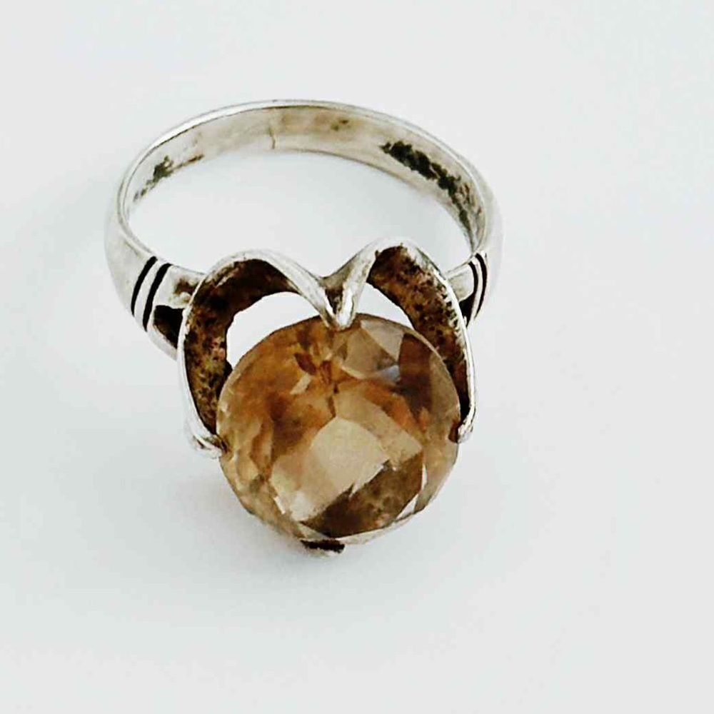 Vintage Sterling Silver Large Faceted Smoky Quartz - Picture 16 of 16